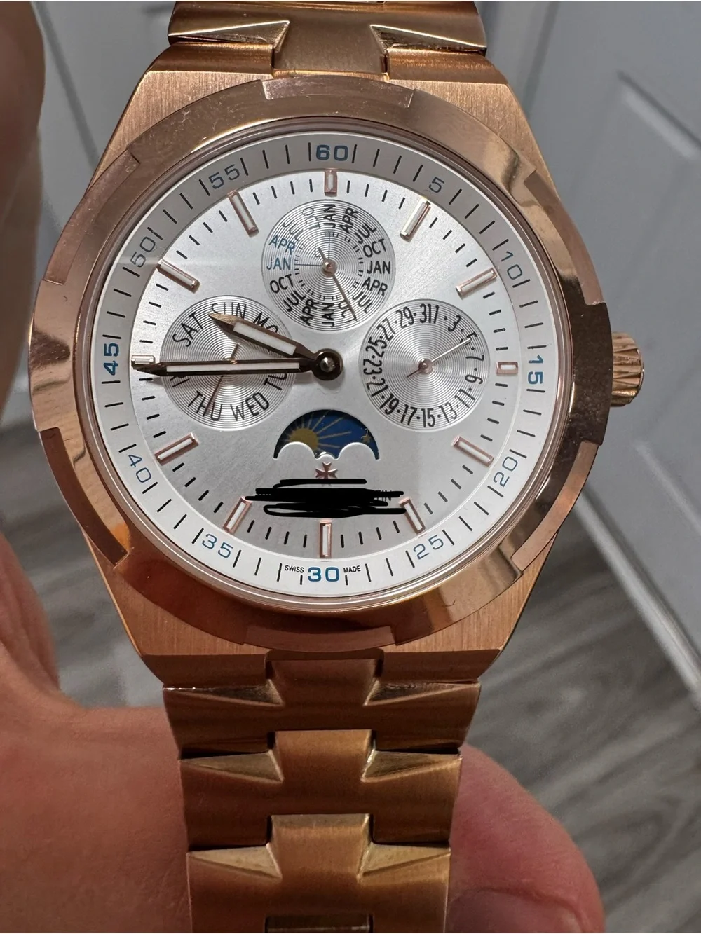 Men's Rose Gold Stainless Steel Multi-Function Watch - Moonphase